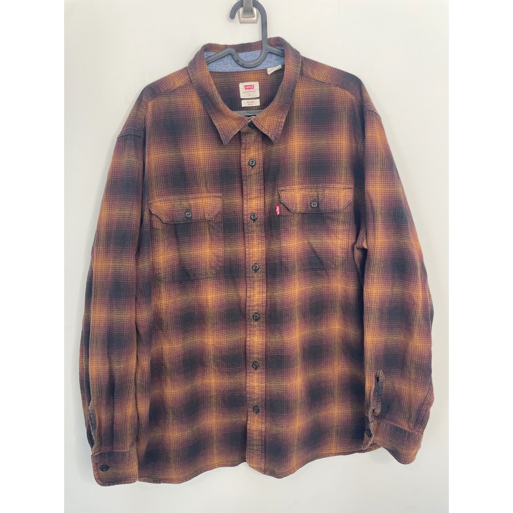 Levi's Button Up Shirt Relaxed Fit Plaid Brown Orange Large